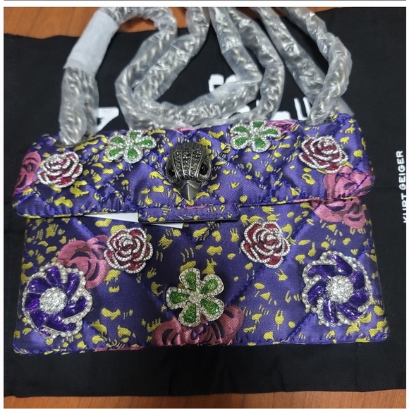 Kurt Geiger London Mini Purple Kensington Floral Crystal Crossbody Bag - Picture 14 of 14